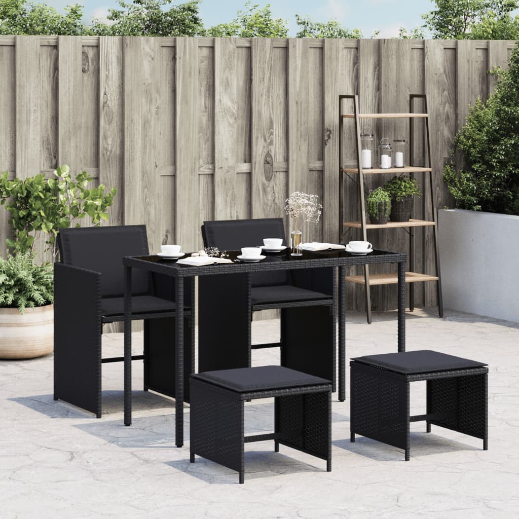 Set da Pranzo da Giardino 5 pz Nero con Cuscini in Polyrattan - homemem39
