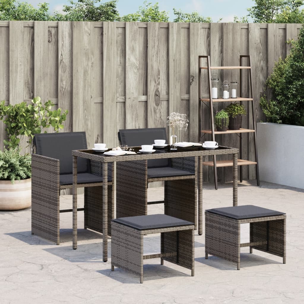 Set da Pranzo da Giardino 5 pz con Cuscini in Polyrattan Grigio