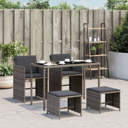 Set da Pranzo da Giardino 5 pz con Cuscini in Polyrattan Grigio