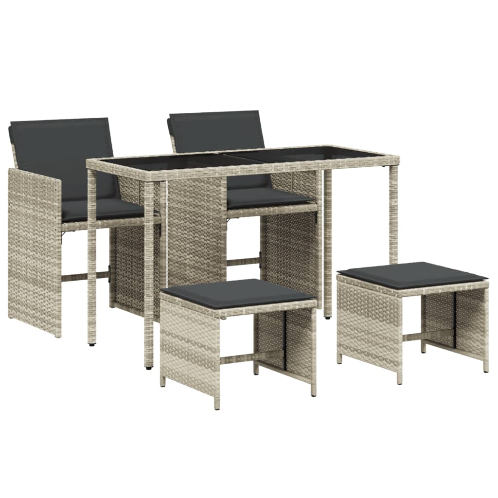 Set Pranzo da Giardino 5pz con Cuscini Grigio Chiaro Polyrattan - homemem39
