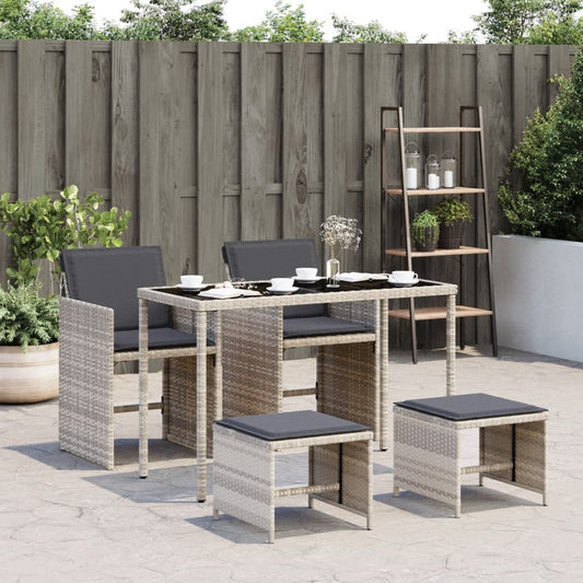 Set Pranzo da Giardino 5pz con Cuscini Grigio Chiaro Polyrattan - homemem39