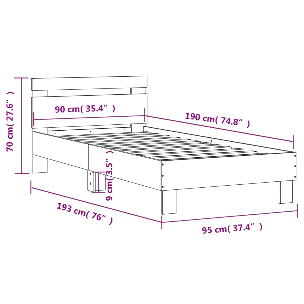 Giroletto con Testiera Rovere Fumo 90x190 cm Legno Multistrato - homemem39