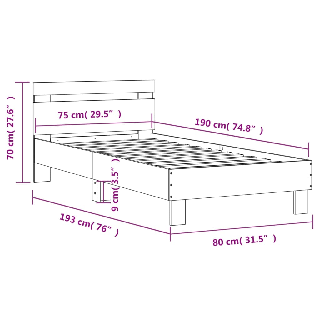 Giroletto senza Materasso con Testiera Rovere Marrone 75x190 cm - homemem39