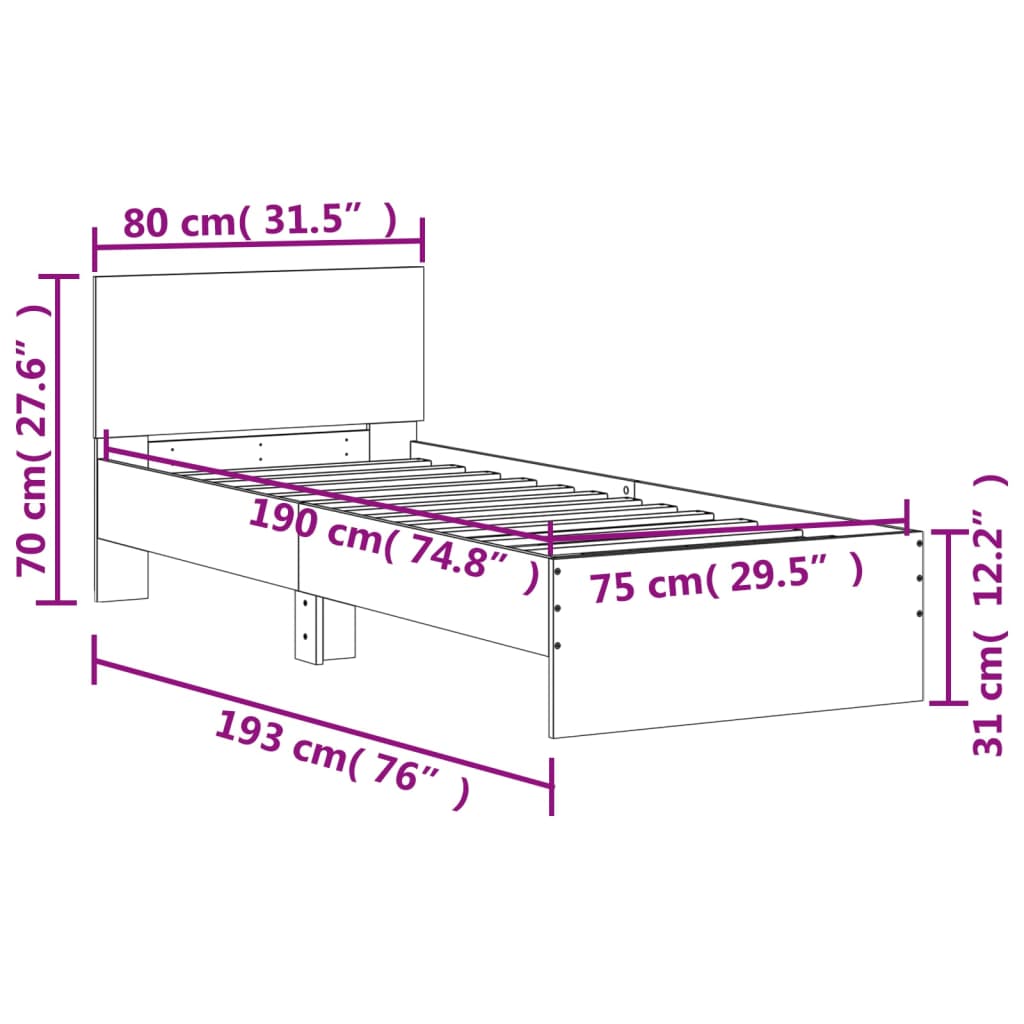 Giroletto Testiera Grigio Cemento 75x190 cm Legno Multistrato | homemem39