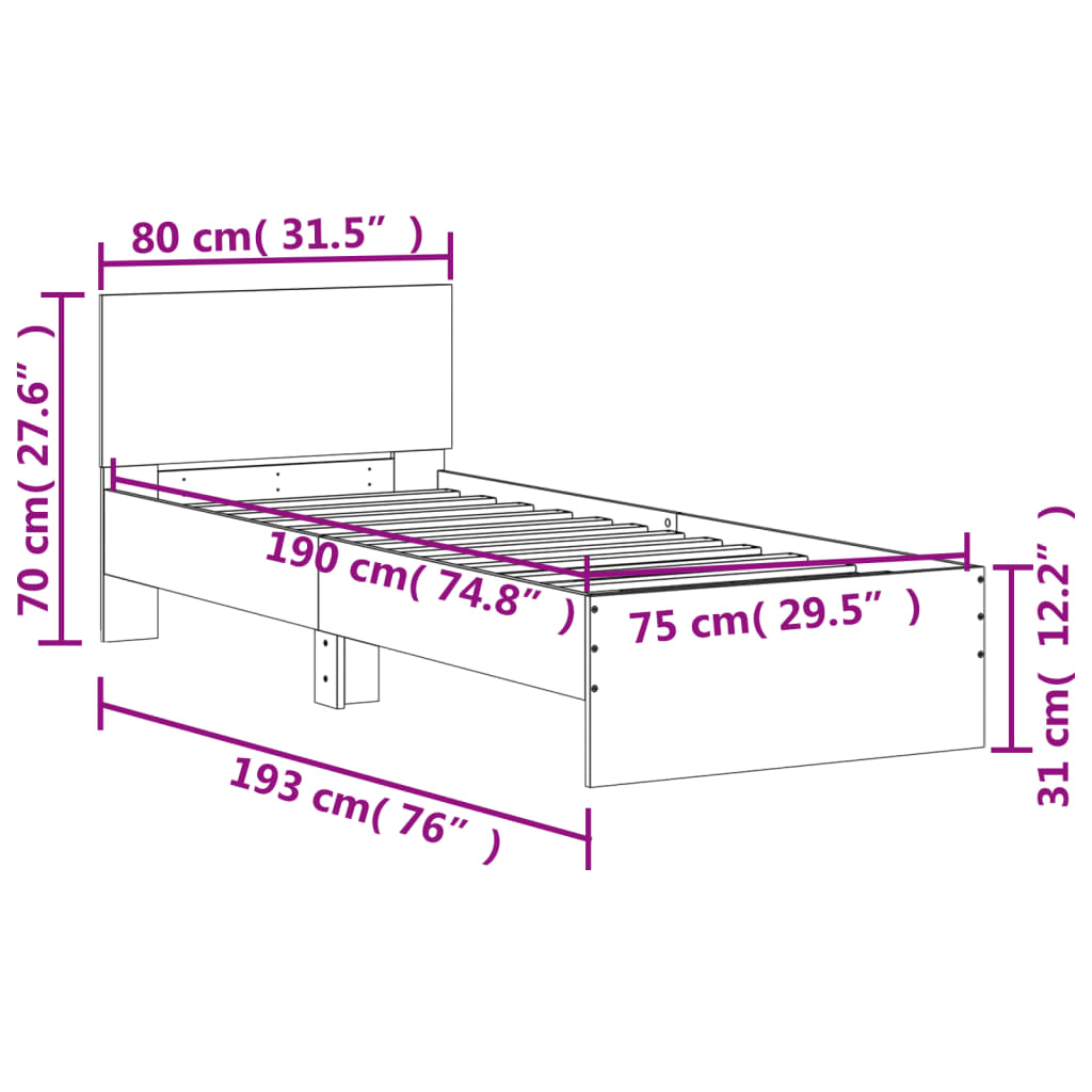 Giroletto con Testiera Rovere Fumo 75x190 cm Legno Multistrato - homemem39