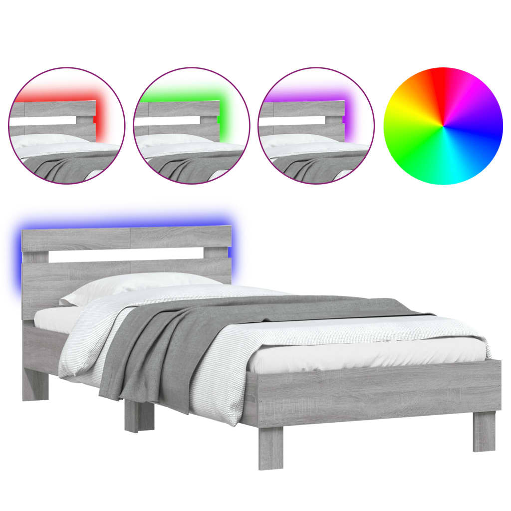 Giroletto con Testiera e LED Grigio Sonoma 100x200 cm | homemem39