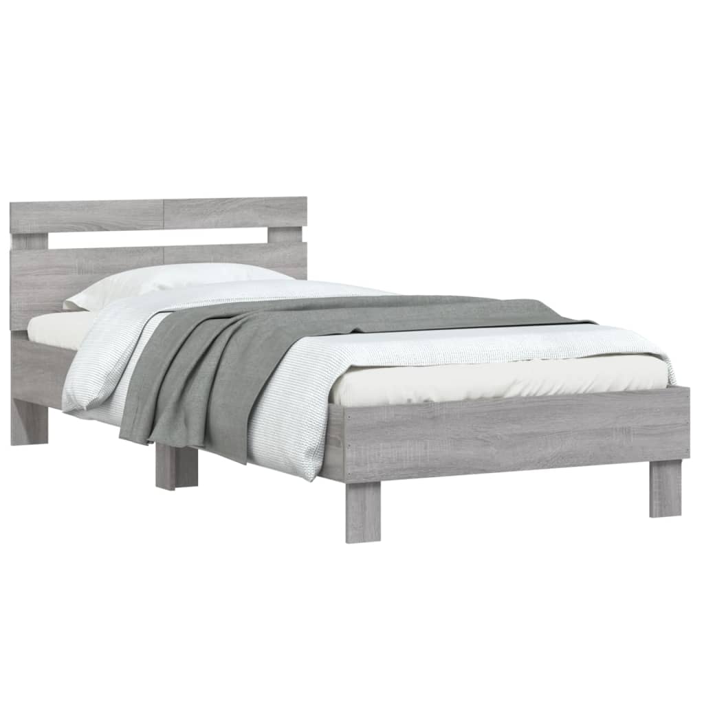 Giroletto con Testiera e LED Grigio Sonoma 100x200 cm | homemem39
