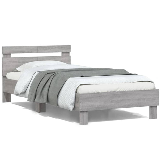 Giroletto con Testiera e LED Grigio Sonoma 100x200 cm | homemem39