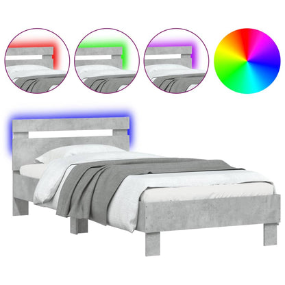 Giroletto con Testiera e LED Grigio Cemento 90x200 cm | homemem39