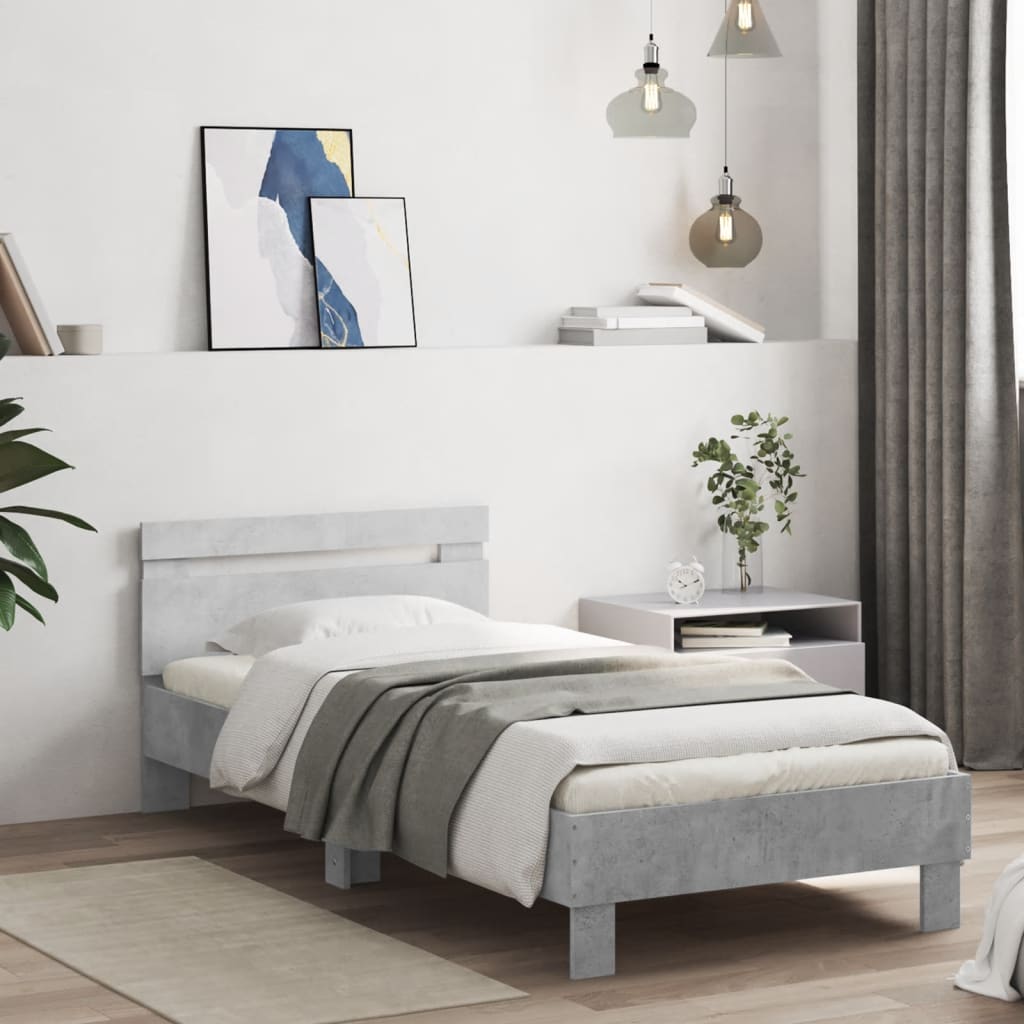 Giroletto con Testiera e LED Grigio Cemento 90x200 cm | homemem39
