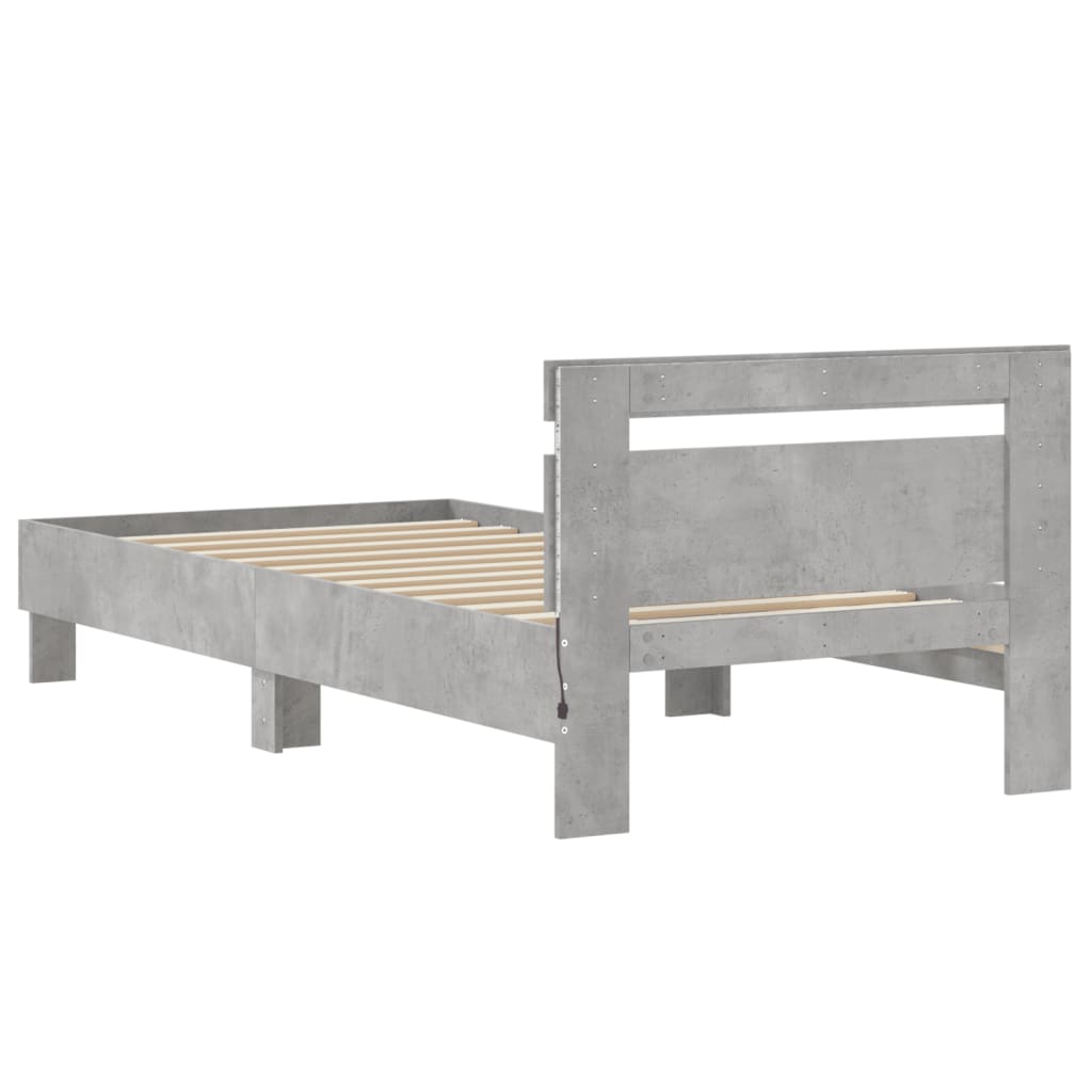 Giroletto con Testiera e LED Grigio Cemento 90x200 cm | homemem39