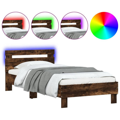 Giroletto con Testiera e LED Rovere Fumo 90x200 cm - homemem39