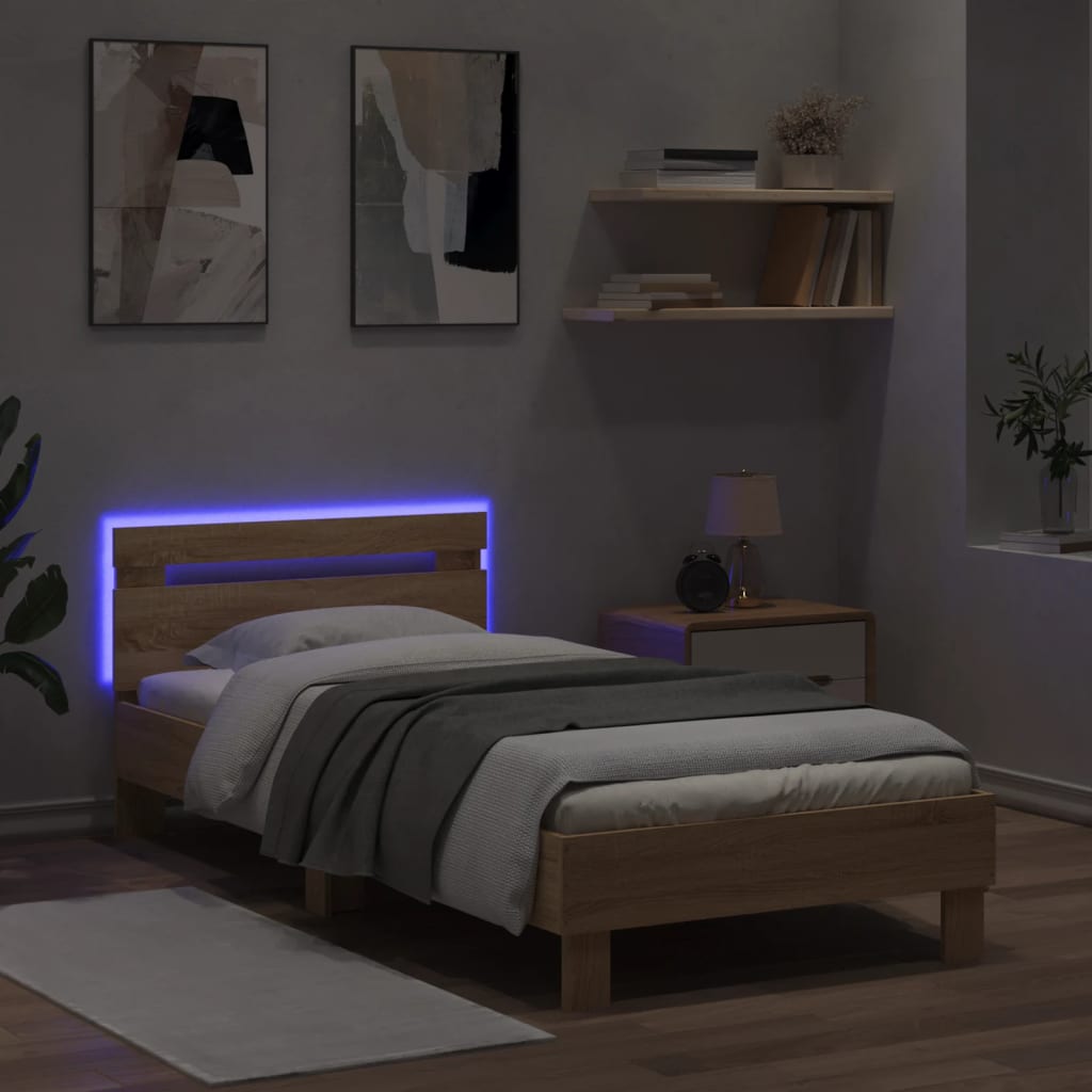 Giroletto con Testiera e LED Rovere Sonoma 90x190 cm | homemem39