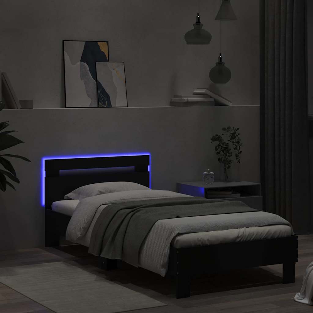 Giroletto con Testiera e LED Nero 75x190 cm | homemem39