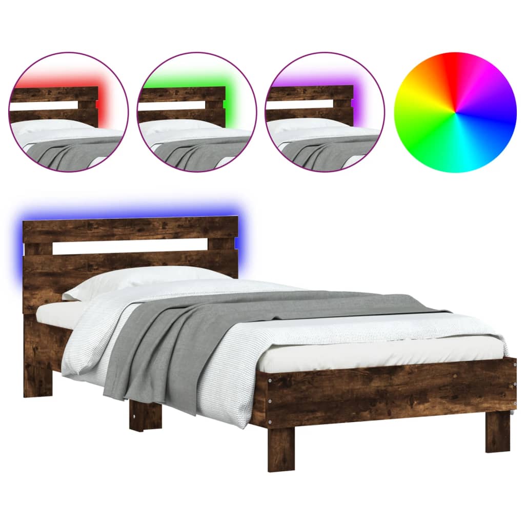 Giroletto con Testiera e LED Rovere Fumo 75x190 cm - homemem39