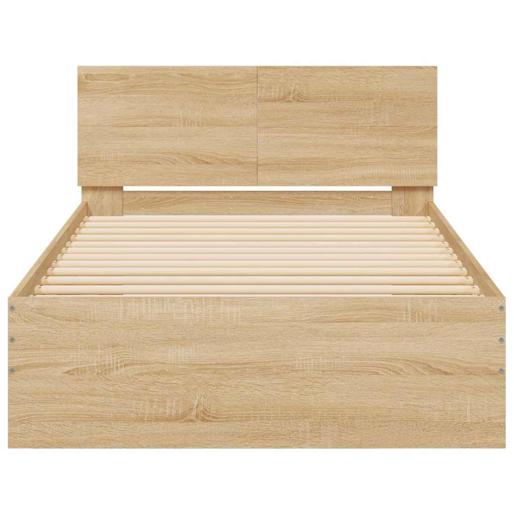 Giroletto con Testiera e LED Rovere Sonoma 100x200 cm | homemem39