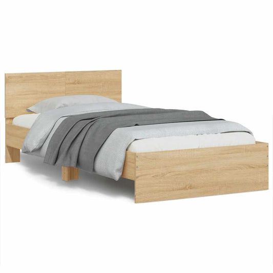 Giroletto con Testiera e LED Rovere Sonoma 100x200 cm | homemem39