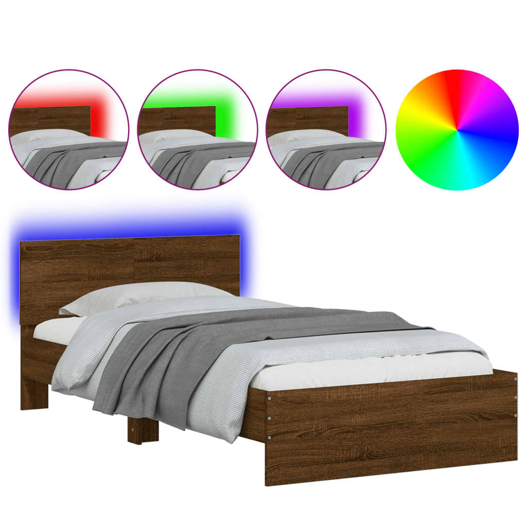 Giroletto con Testiera e LED Rovere Marrone 100x200 cm | homemem39