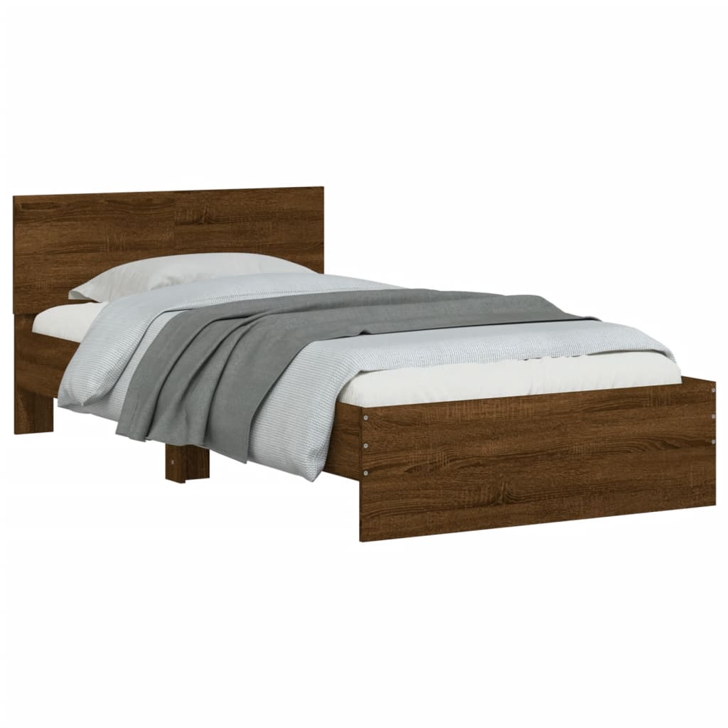 Giroletto con Testiera e LED Rovere Marrone 100x200 cm | homemem39