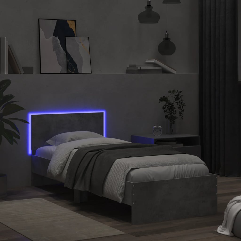 Giroletto con Testiera e LED Grigio Cemento 90x200 cm