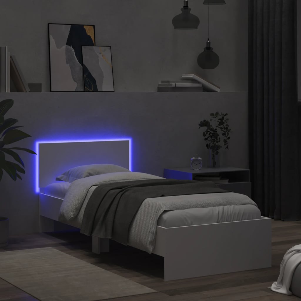 Giroletto con Testiera e LED Bianco 90x190 cm | homemem39