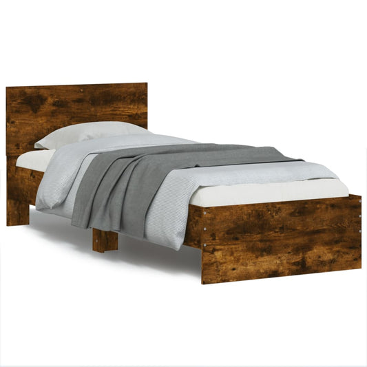 Giroletto con Testiera e LED Rovere Fumo 90x190 cm | homemem39