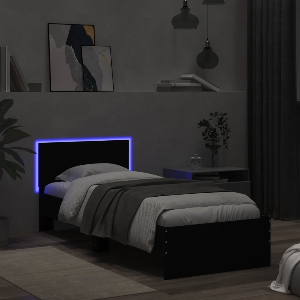 Giroletto con Testiera e LED Nero 75x190 cm | homemem39