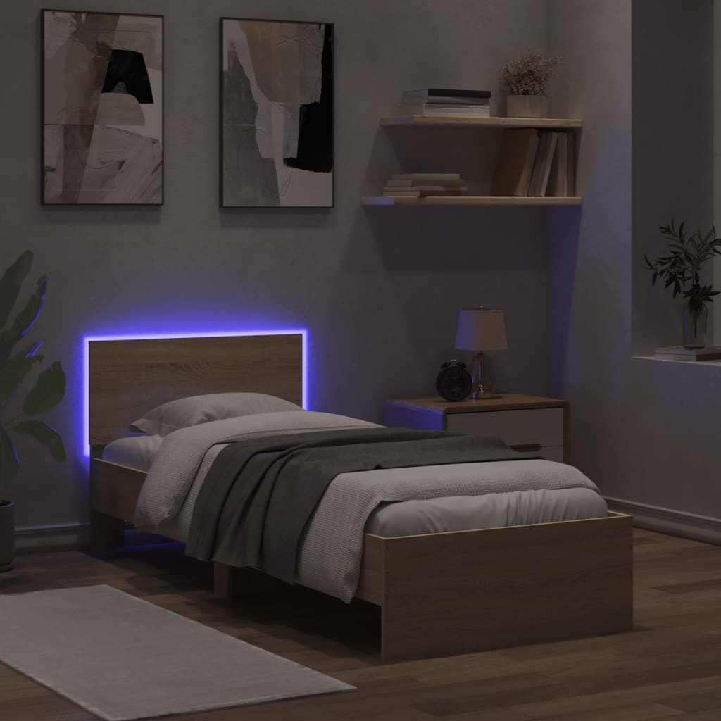 Giroletto con Testiera e LED Rovere Sonoma 75x190 cm | homemem39