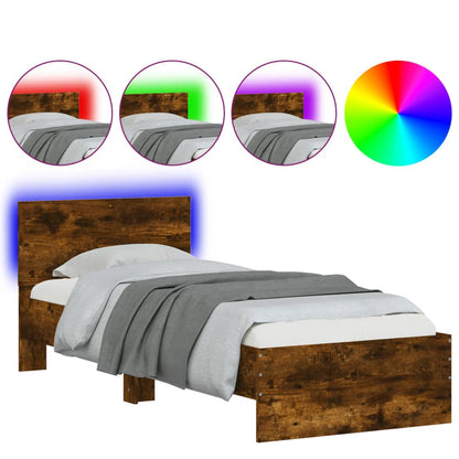 Giroletto con Testiera e LED Rovere Fumo 75x190 cm | homemem39