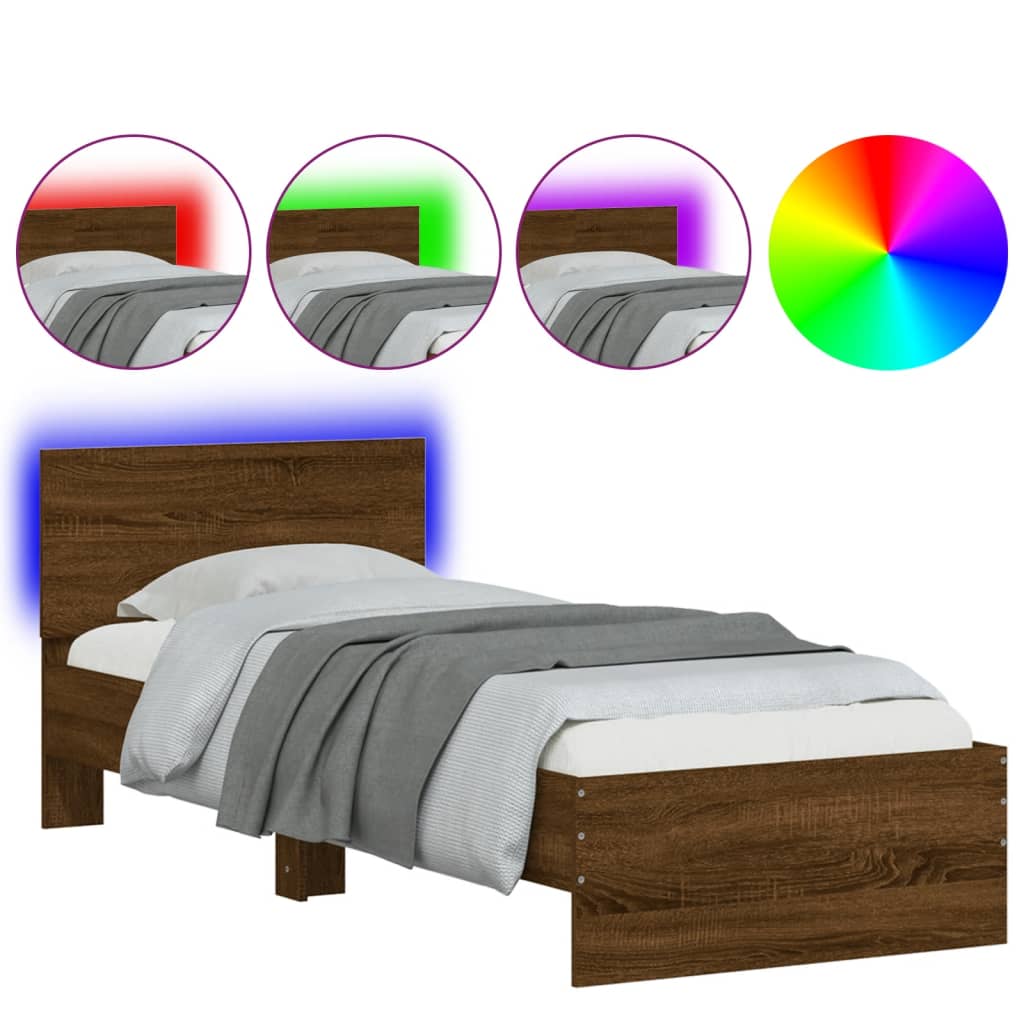 Giroletto con Testiera e LED Rovere Marrone 75x190 cm | homemem39