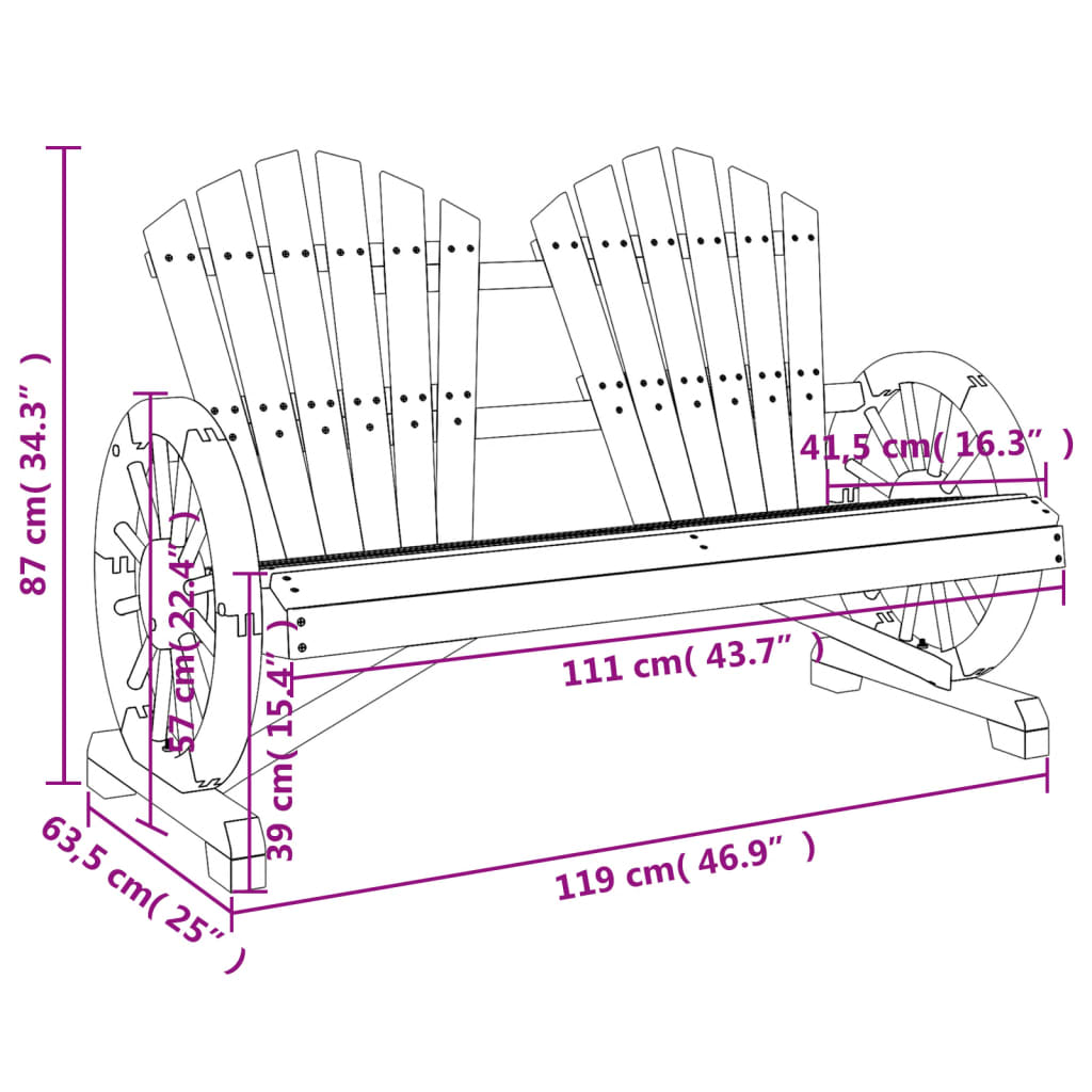 Sedia da Giardino Adirondack 2 Posti in Legno Massello di Abete - homemem39