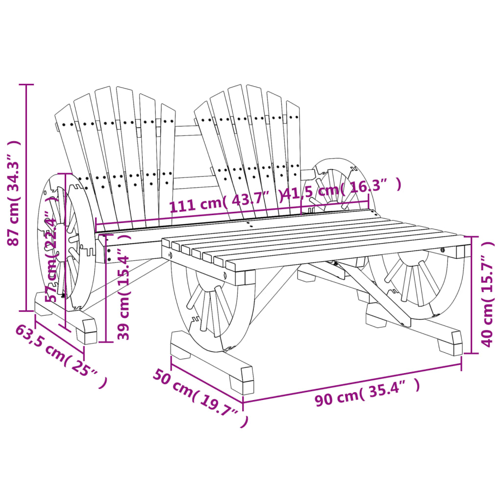 Set Salotto da Giardino 2 pz in Legno Massello di Abete - homemem39