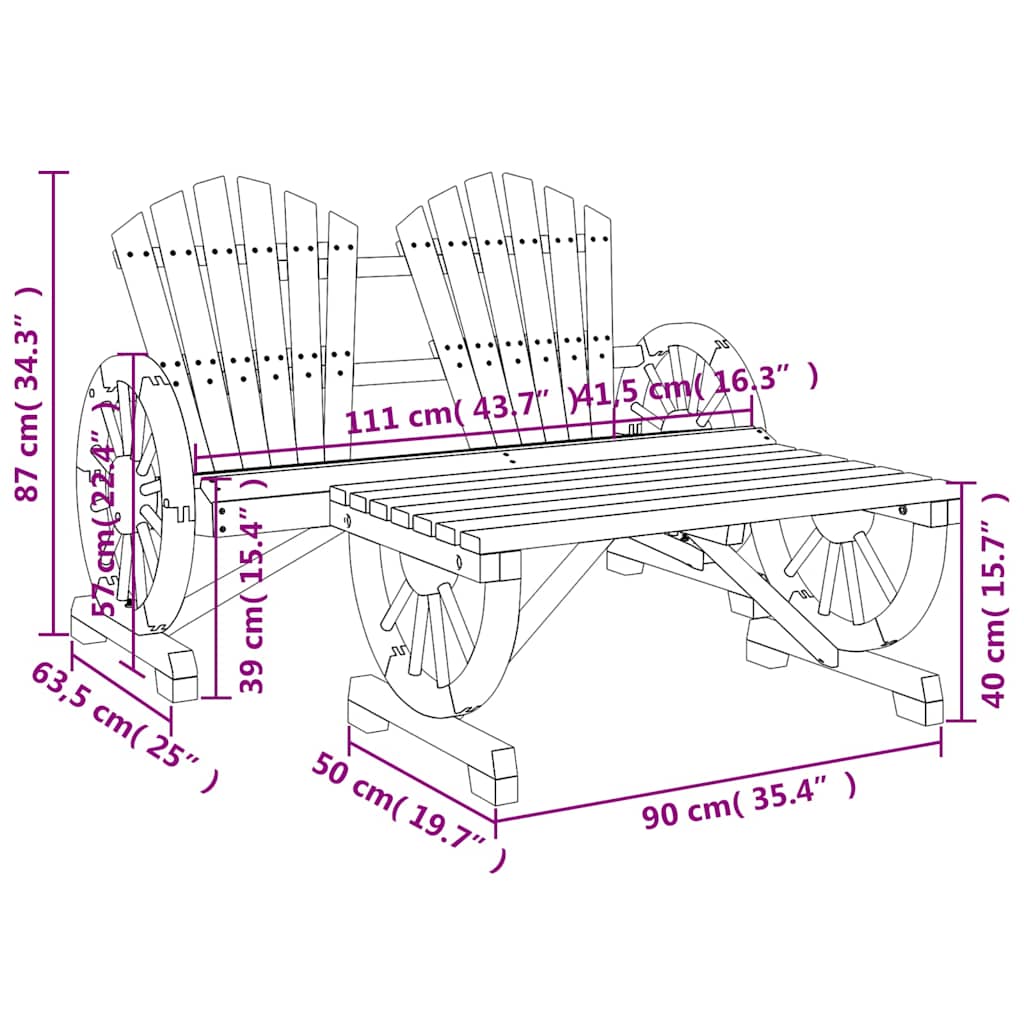 Set Salotto da Giardino 2 pz in Legno Massello di Abete