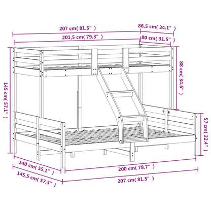 Letto a Castello 80x200/140x200cm Bianco Legno Massello di Pino | homemem39