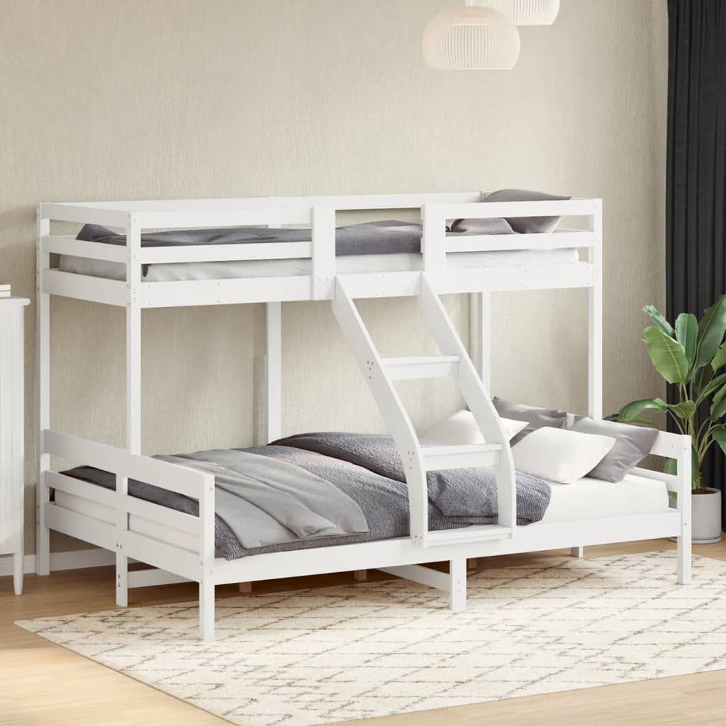 Letto a Castello 80x200/140x200cm Bianco Legno Massello di Pino | homemem39