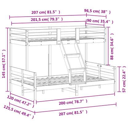 Letto a Castello 90x200/120x200 cm Marrone Cera Massello Pino | homemem39