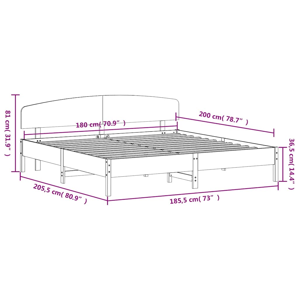 Giroletto senza Materasso Marrone Cera 180x200 cm Legno di Pino | homemem39