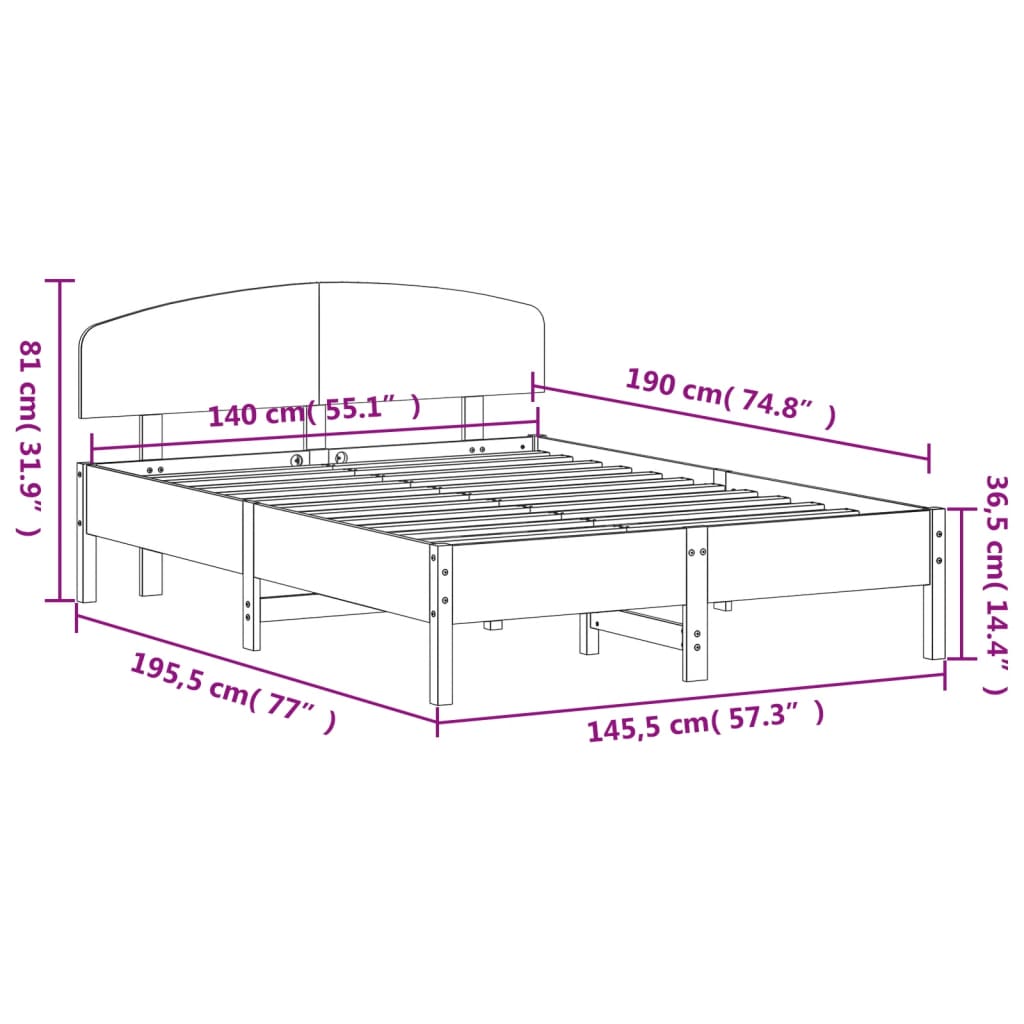 Letto senza Materasso Marrone Cera 140x190 cm in Legno di Pino | homemem39