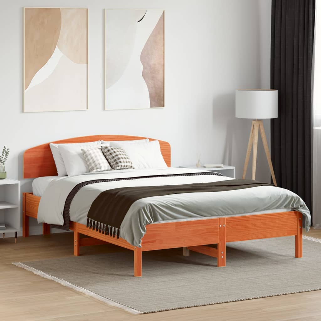 Letto senza Materasso Marrone Cera 135x190 cm in Legno di Pino | homemem39