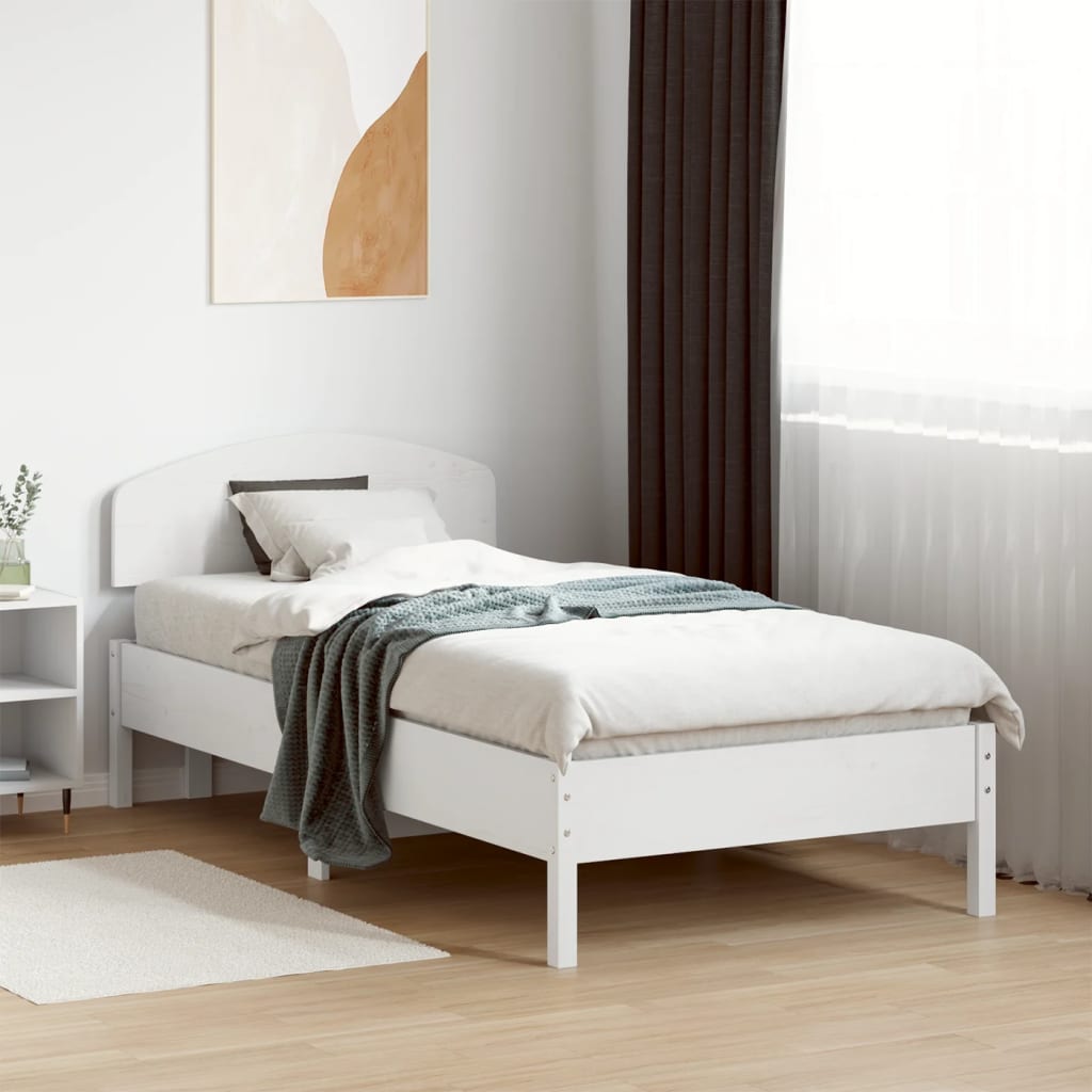 Letto senza Materasso Bianco 90x190 cm in Legno Massello Pino - homemem39