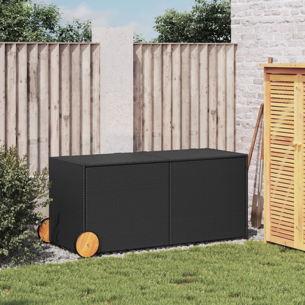 Contenitore da Giardino con Ruote Nero 283L in Polyrattan - homemem39