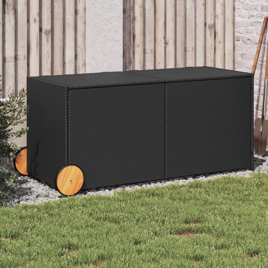 Contenitore da Giardino con Ruote Nero 283L in Polyrattan - homemem39