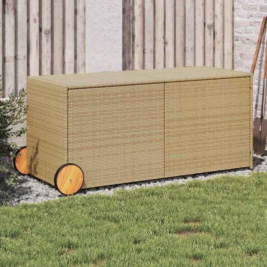 Contenitore da Giardino con Ruote Beige Misto 283L Polyrattan - homemem39