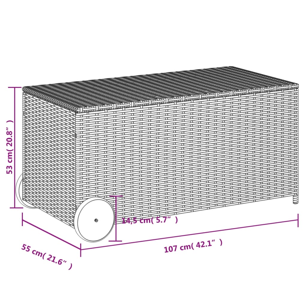 Contenitore da Giardino con Ruote Nero 190L in Polyrattan - homemem39