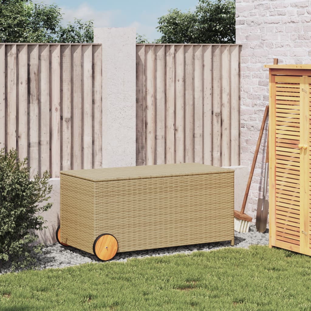 Contenitore da Giardino con Ruote Beige Misto 190L Polyrattan - homemem39