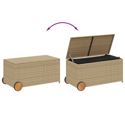 Contenitore da Giardino con Ruote Beige Misto 190L Polyrattan - homemem39