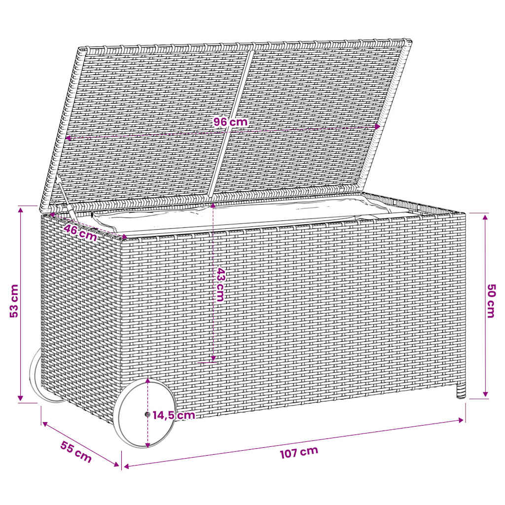 Contenitore da Giardino con Ruote Beige Misto 190L Polyrattan