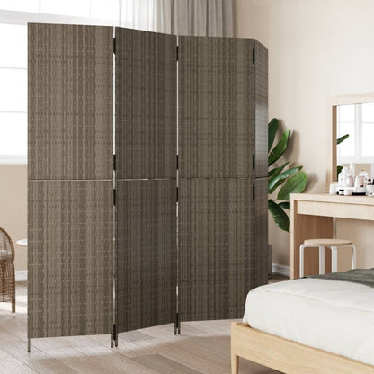 Divisorio per Ambienti a 4 Pannelli Grigio in Polyrattan | homemem39