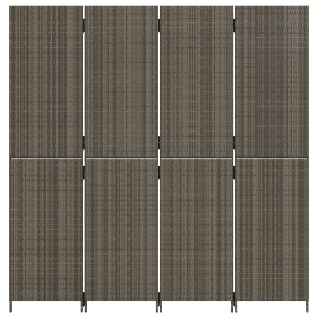 Divisorio per Ambienti a 4 Pannelli Grigio in Polyrattan | homemem39