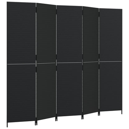 Divisorio per Ambienti a 5 Pannelli Nero in Polyrattan - homemem39